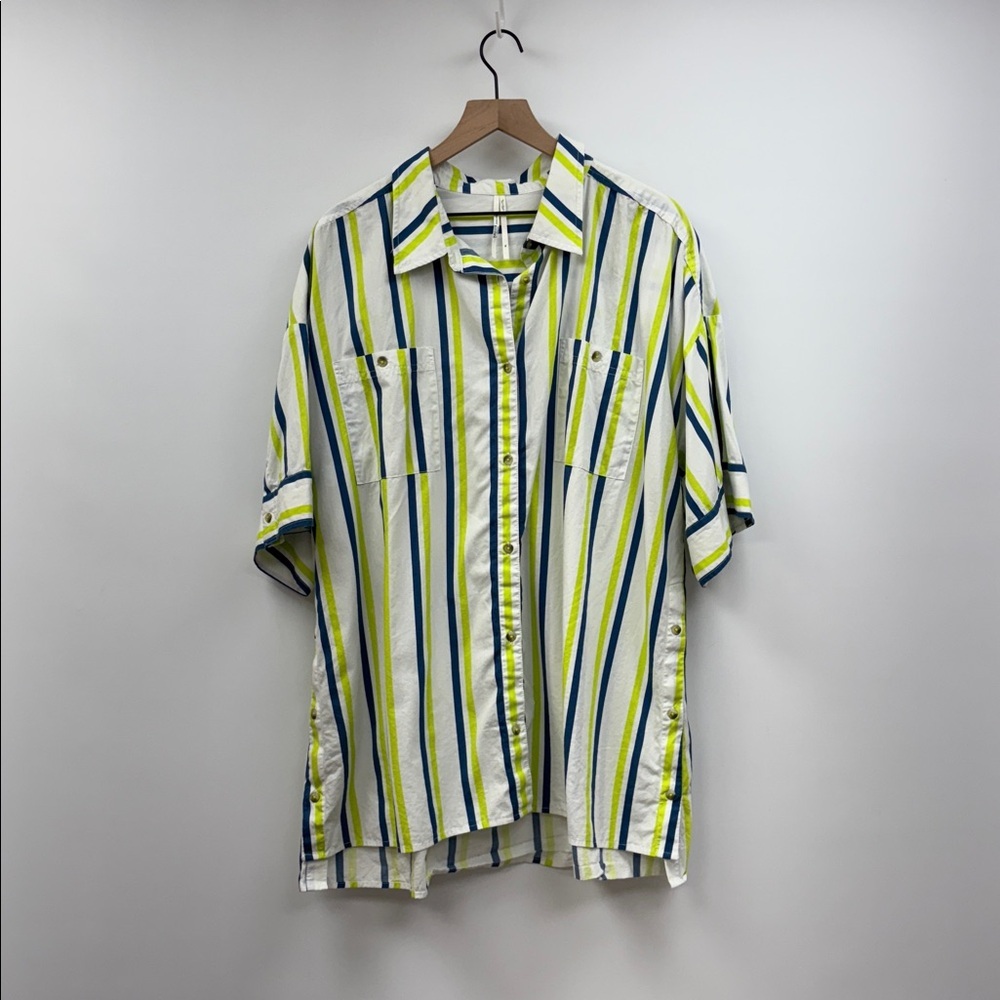Anthropologie Boxy Striped Oversized Tunic Button Down Poplin Shirt White XL - Picture 4 of 12